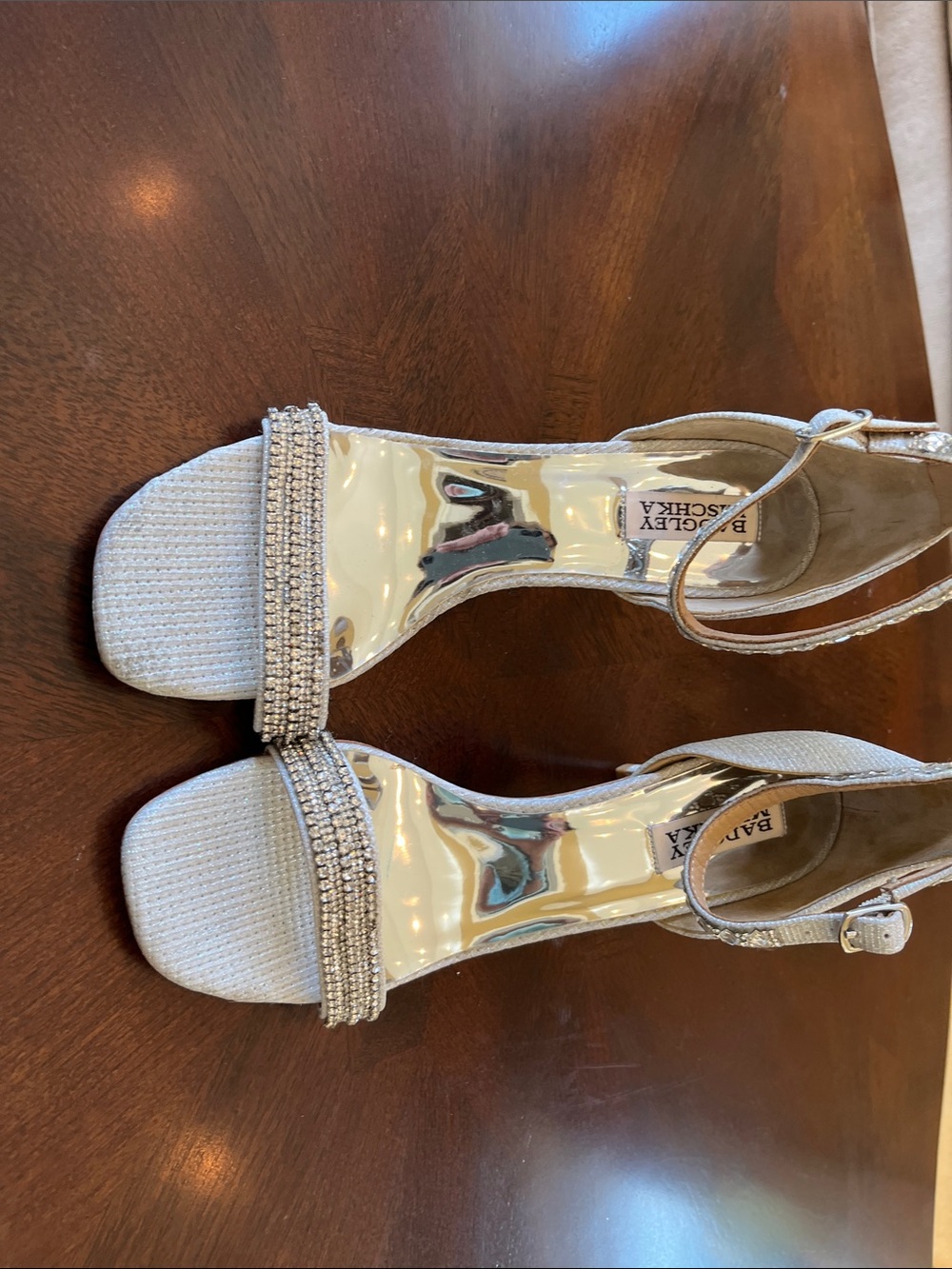 Badgley Mischka Silver Crystal-Strap Dress Sandals
